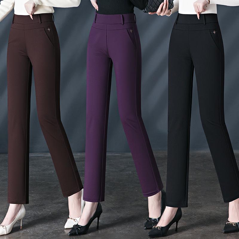 Jinbao Women's Autumn High-Waist Cotton Casual Straight Leg Pants for Middle-Aged and Elderly Moms, Plus Size Leggings.
