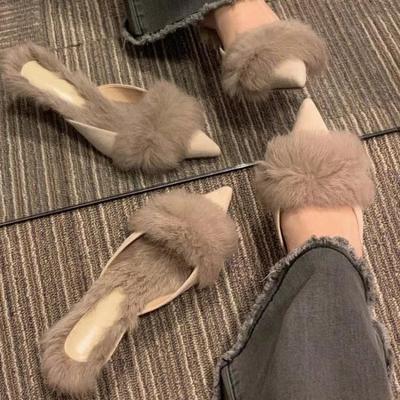 Scarpe con tacco alto da donna, pantofole di pelliccia, muli, punta affilata, ciabatte di pelliccia, moda, eleganti, di lusso, da designer, infradito, scarpe da ufficio