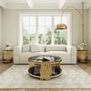 Modern Black Glass Coffee Table,Luxury Living Room Tables with Double Glass Top,Round Coffee Table with Golden Steel Base