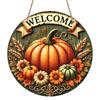 2D Flat, 1pc Aluminum Pumpkin Wreath Welcome Sign And Hanging Decor, Autumn And Thanksgiving Hanging Decoration, Suitable for Fall Harvest Greeting