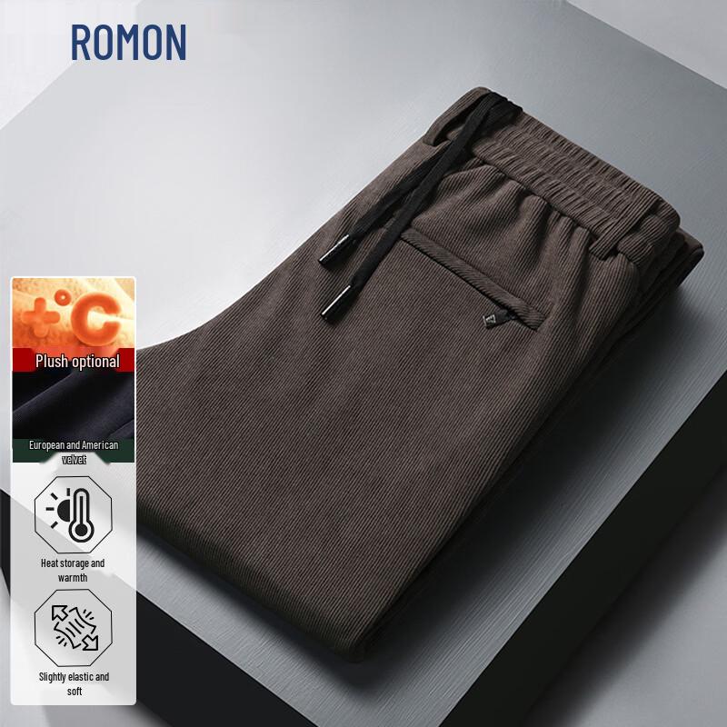 ROMON Men s Corduroy Elastic Waist Casual Straight Leg Pants L