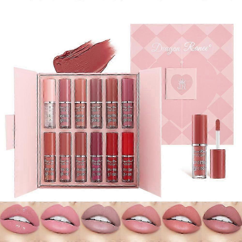 Set de 12 Piezas de Labiales Líquidos de Colores Populares, Brillo de Labios Impermeable Mate y Brillante, Maquillaje Labial de Terciopelo Duradero Antiadherente