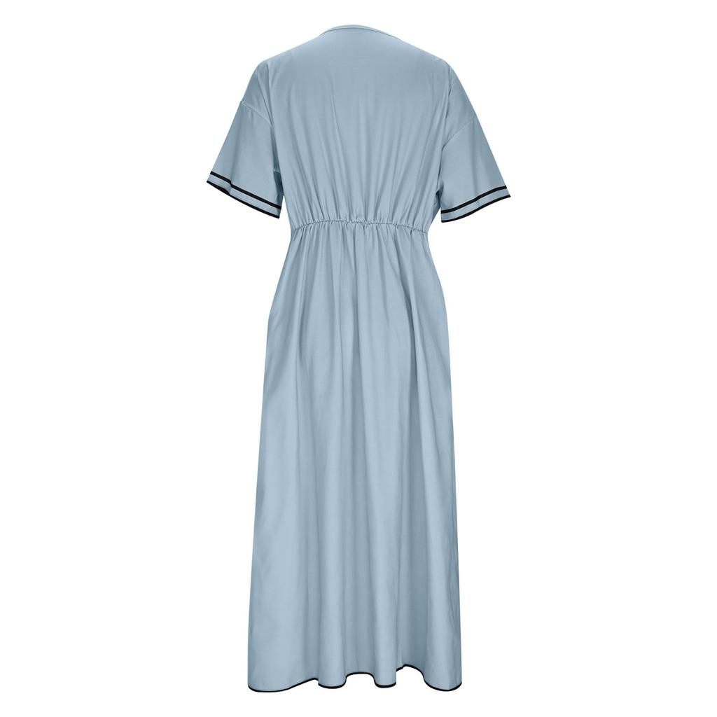 Womens Summer Dress Short Sleeve V Neck Ruffle Casual Loose Long Dresses