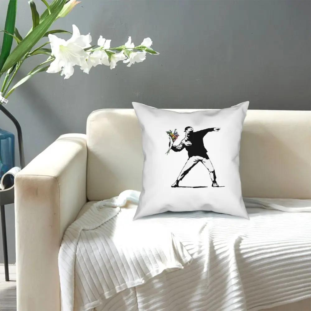 Banksy Flowers Square Pillow Case Cushions for Sofa Bomber Stencil Banksy  Cushion Covers