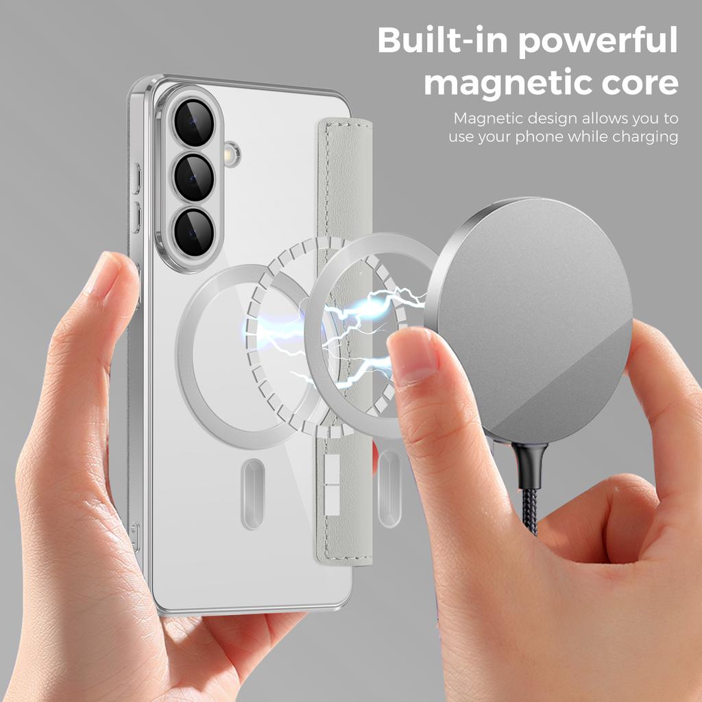 For Samsung Galaxy S26 Magnetic Case RFID Blocking Card Holder Leather Phone Cover with Lens Film