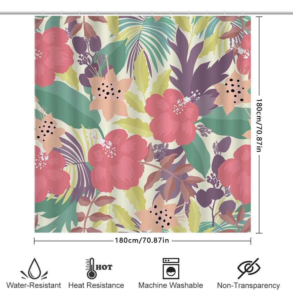 Tenda da Bagno Doccia alla Moda con Stampa Floreale Rosa Verde Viola Tessuto Impermeabile Decorativo per Set di Rivestimento per Bagno Decorazione
