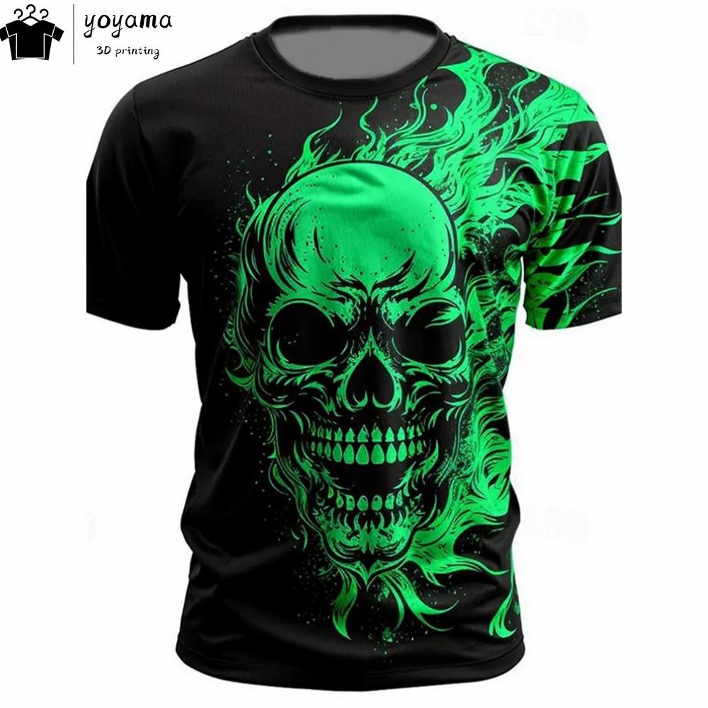 Žluté pánské tričko s potiskem lebky Retro styl Grafická trička Jedinečný design Pánské oblečení Pánské tričko s krátkým rukávem Topy s potiskem lebky