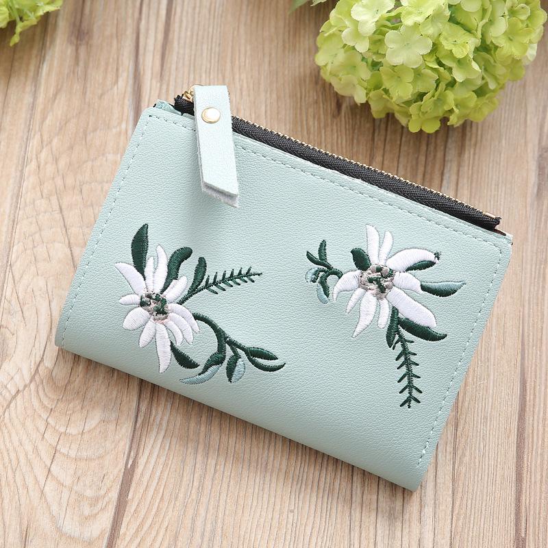 Mini Korean Style Embroidered Women's Zipper Wallet
