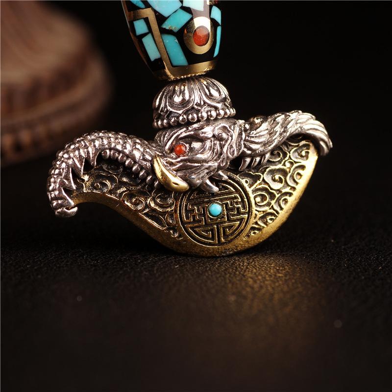Collier, Arme Magique, Couteau Yue, Perle Dzi Trompe d'Éléphant Rétro, Pendentif Pilou, Pendentif Jouet Littéraire pour Hommes et Femmes