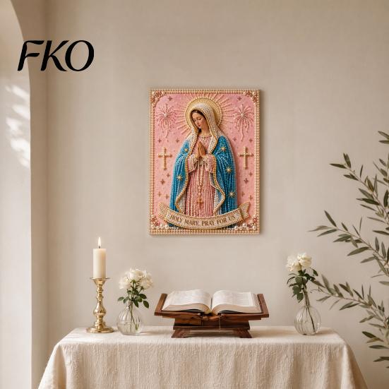 DIY Pearl Painting Kit for Adults Mary Kit, Divine Mercy Jesus Holy Art Religious Faith-based Craft Faux Set Beginners Christian Wall Decor