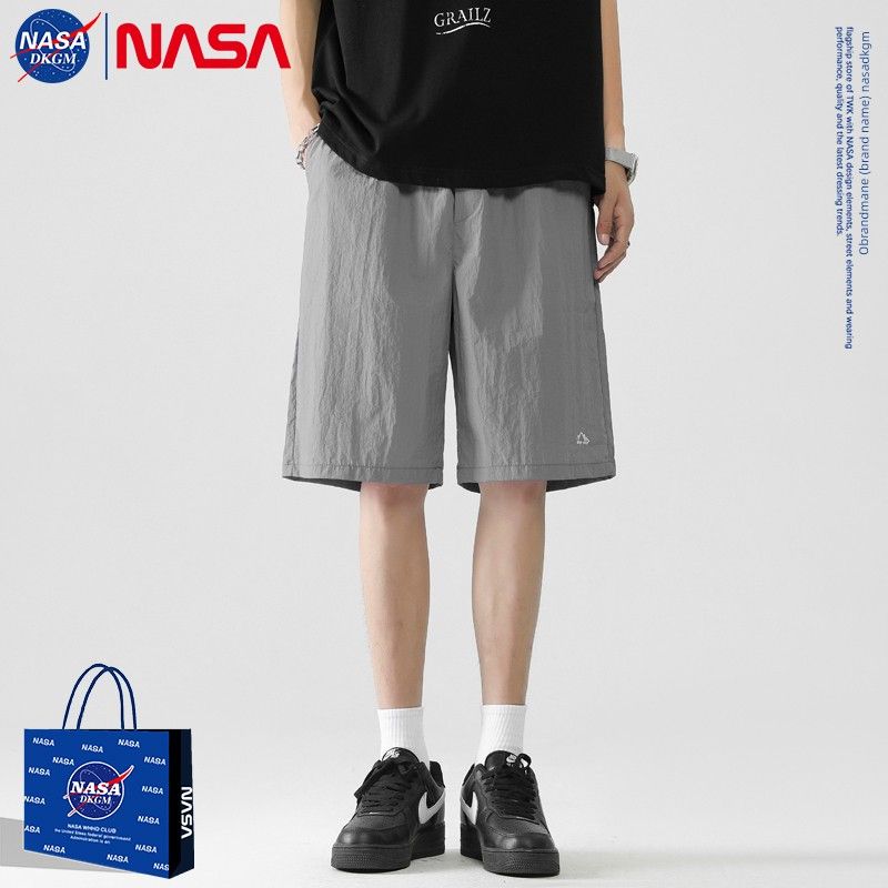 Nasa Dkgm American-Style Straight-Leg Ice Silk Shorts for Men, Summer Thin Trendy Brand Loose Quick-Dry Five-Point Pants