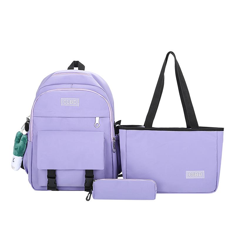 Three-Piece Backpack Set Student Schoolbag Girls Solid Colorlarge Capacity Backpack with Shoulder Bag Pen Bag