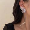 Exaggerated Rhinestone Long Tassel Earrings Trendy Metal Butterfly Wings Personalized Hanging Earrings Girl Unique Party Jewelry