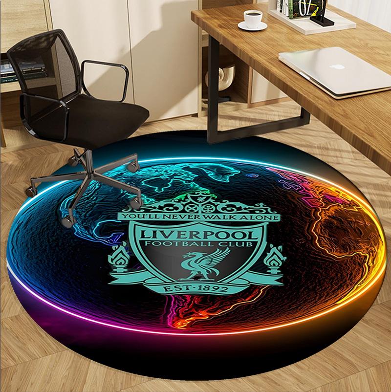 Alfombra Redonda con Patrón del Liverpool F.C., Felpudo para Interiores/Exteriores, para Picnic, Sala de Juegos, Dormitorio, Oficina, Sala de Estar, Alfombra Decorativa para el Hogar, Regalo de Cumpleaños