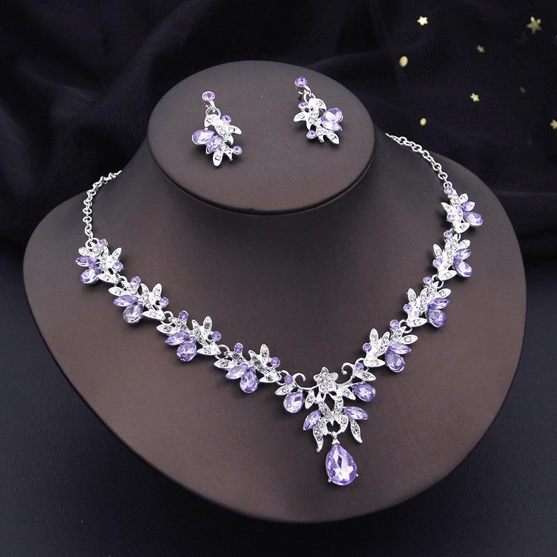Luxury 3 Pcs Wedding Jewelry Sets for Women Dangle Earrings and Necklace Sets Bridal Costume Accessory
