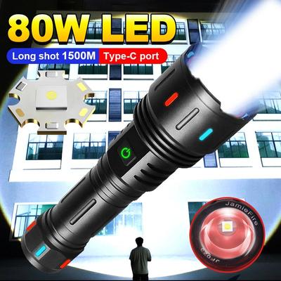 Linterna LED de Alta Potencia 80W 100000 Lúmenes Recargable por USB Linterna Zoom Batería 18650 26650 Luz Flash Caza Camping