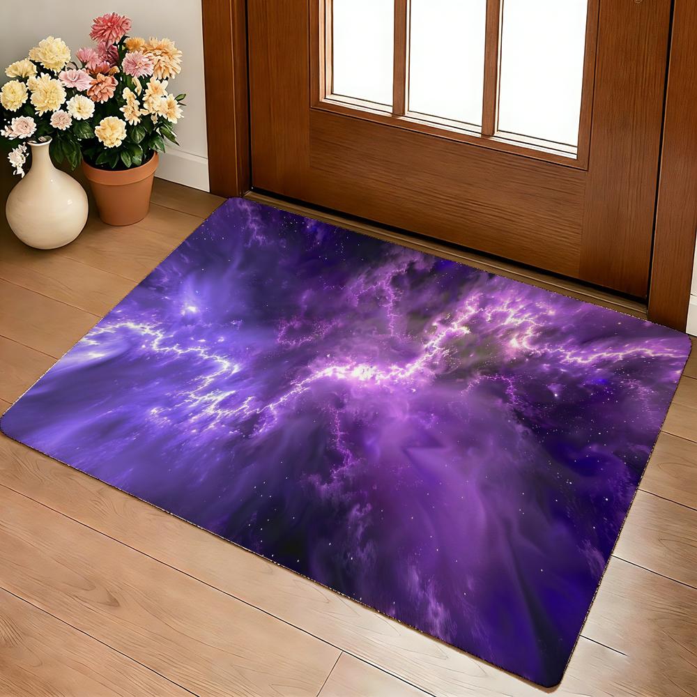 Purple Galaxy Floor Mat Cozy Flannel Soft Thick Non-Slip Mat For Living Room Bedroom Kitchen Decor Rugs