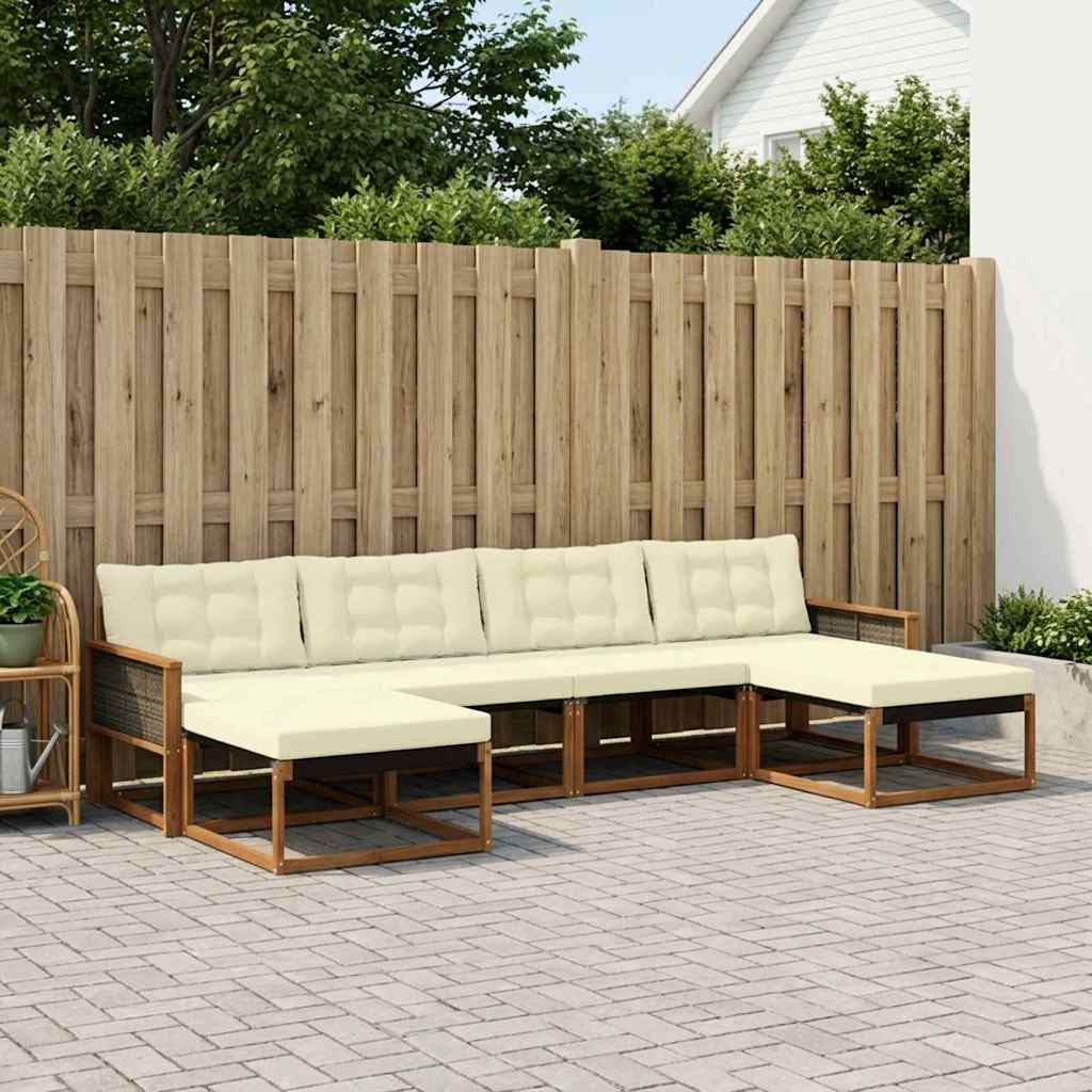 Outdoor Sofa Set with Cushions 6 pcs Natural and Cream