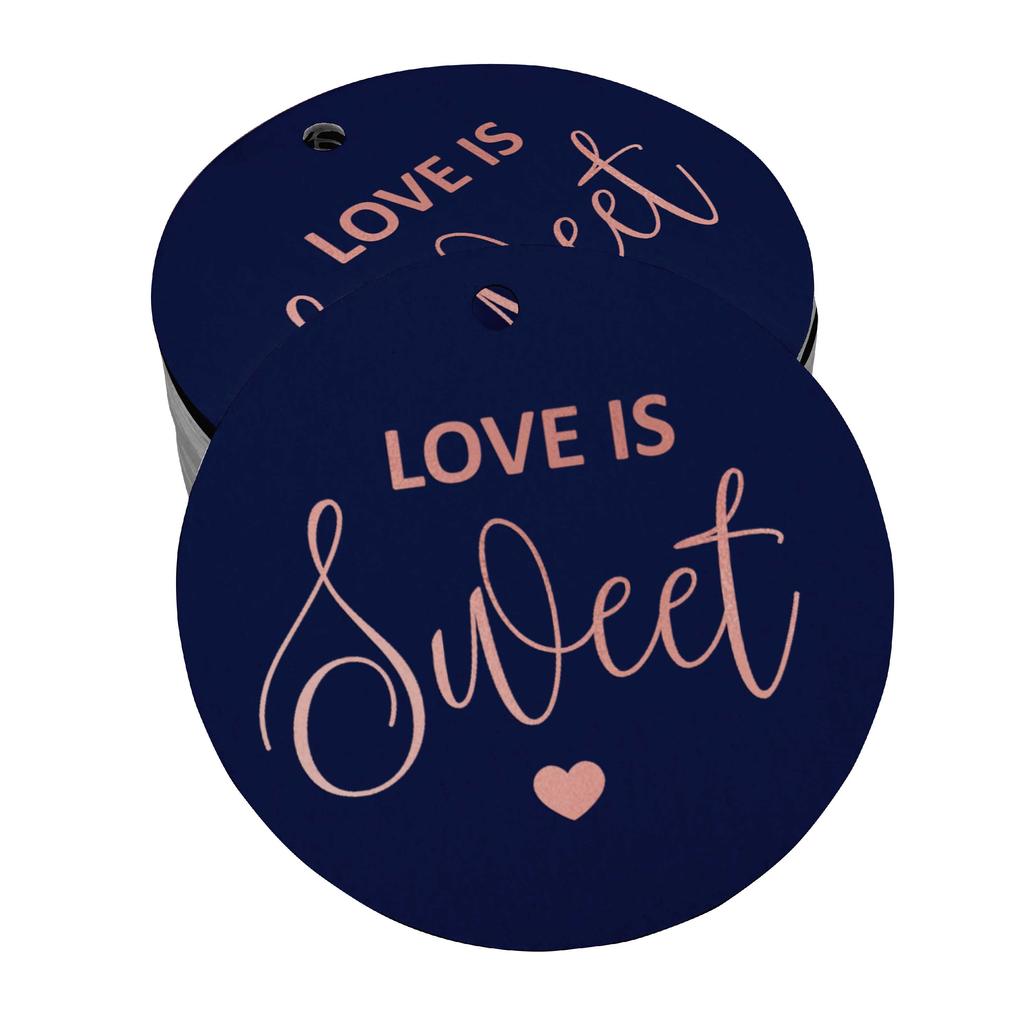 Inkdotpot 100 - Confezione da 100 etichette in carta stagnola color oro vero Love Is Sweet bomboniera da appendere