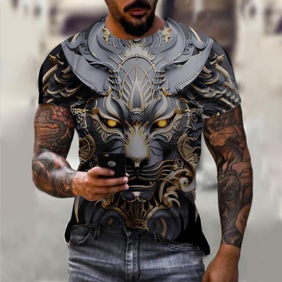 Men's T-shirt 3D lion print T-shirt summer short sleeved streetwear