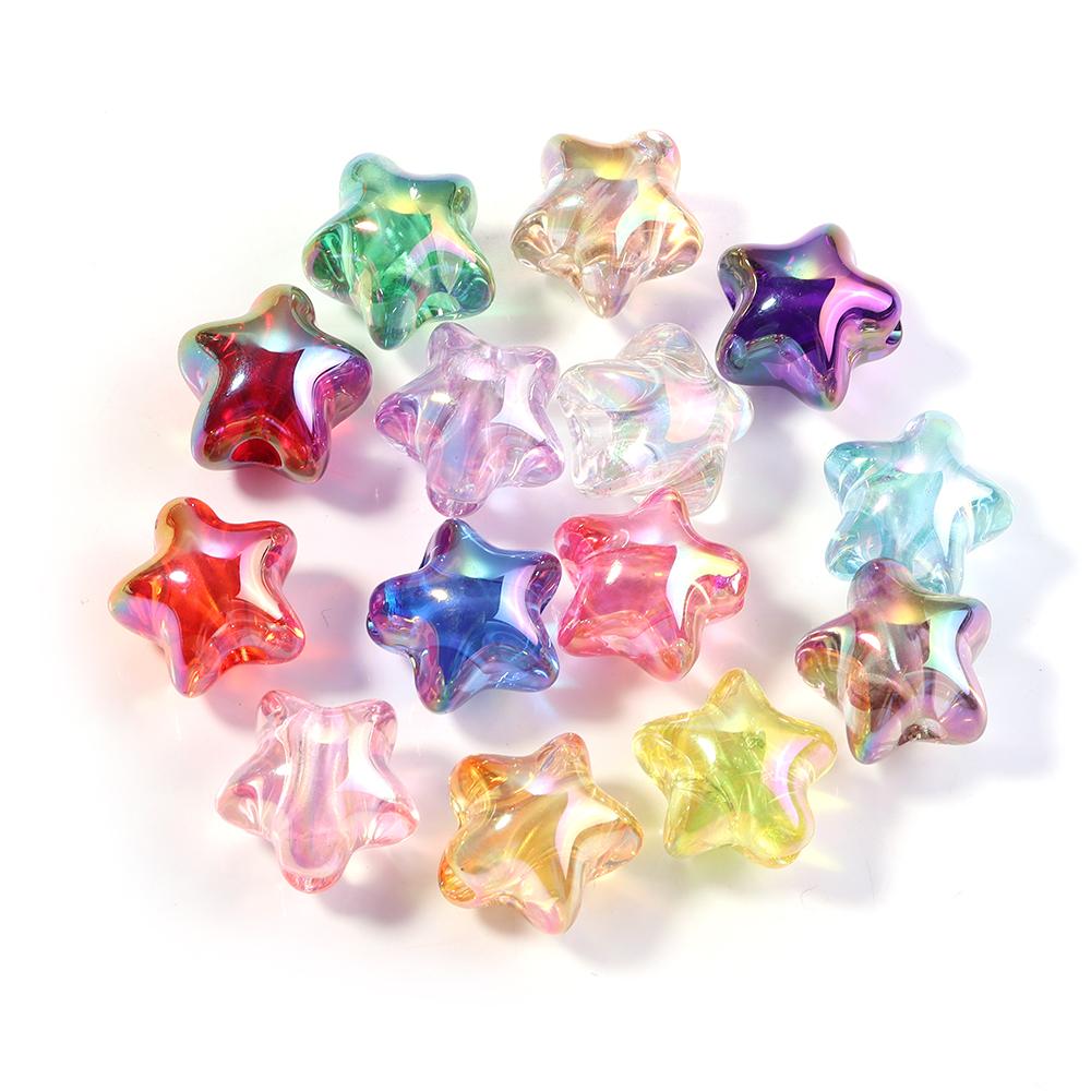 10Pcs Acrylic Macaron Color Star Beads Cute Dopamine Pentagram Loose Beads DIY Earring Necklace Bracelet Jewelry Making Finding