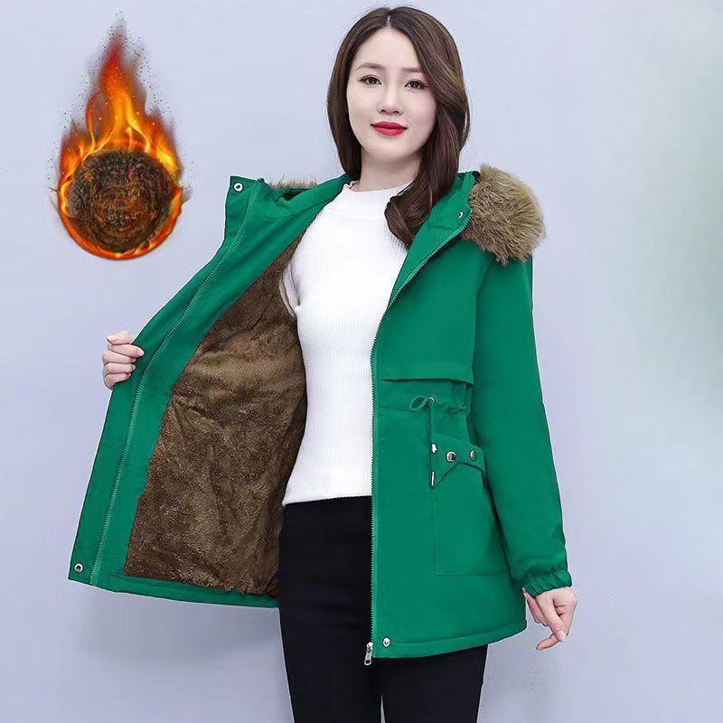 Parker Mid-length Padded Jacket Winter Women's Loose Plus Velvet Padded Jacket Lamb Down Padded Jacket Thickened Jacket