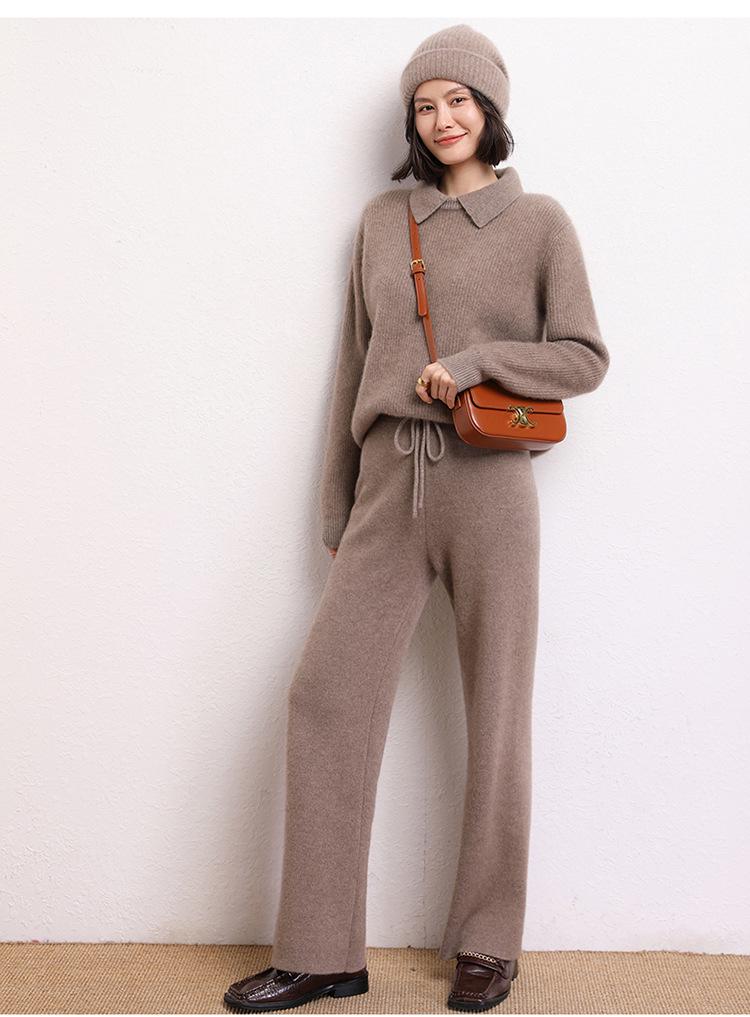 Women's Solid Color Lapel Cashmere Sweater - 2026 Autumn/Winter Collection, Gentle Style, Loose Fit, Slimming, Warm Knit Base Layer.