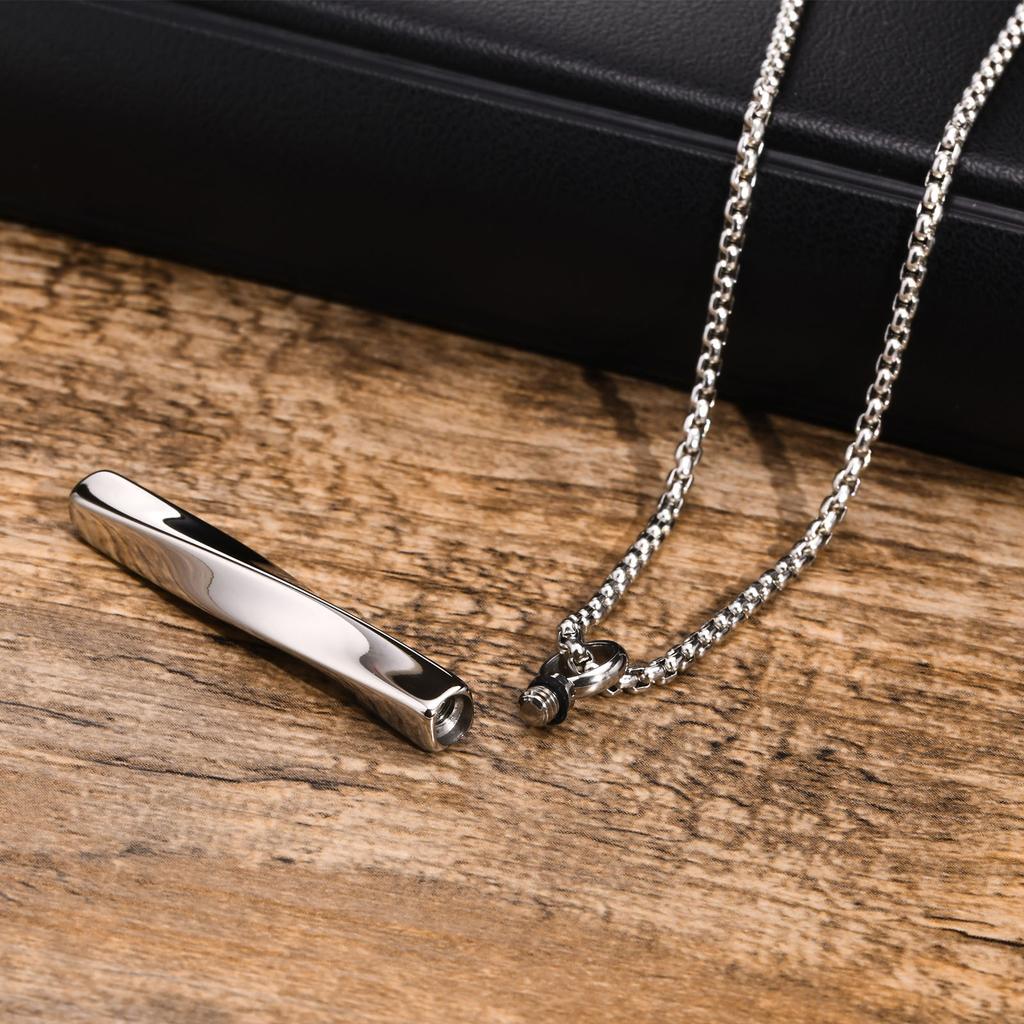 Vnox Stainless Steel Mobius Bar Pendant Necklaces for Men,Simple Cremation Ashes Urn Jewelry,Memorial Keepsake Collar Gifts