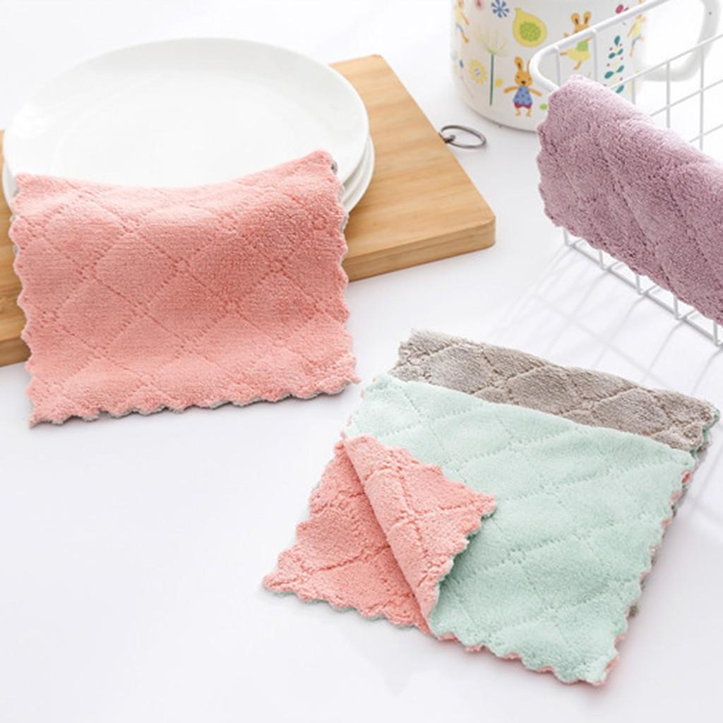 4PC Nonstick Oil Coral Velvet Hanging Hand Towels Kitchen Dishclout