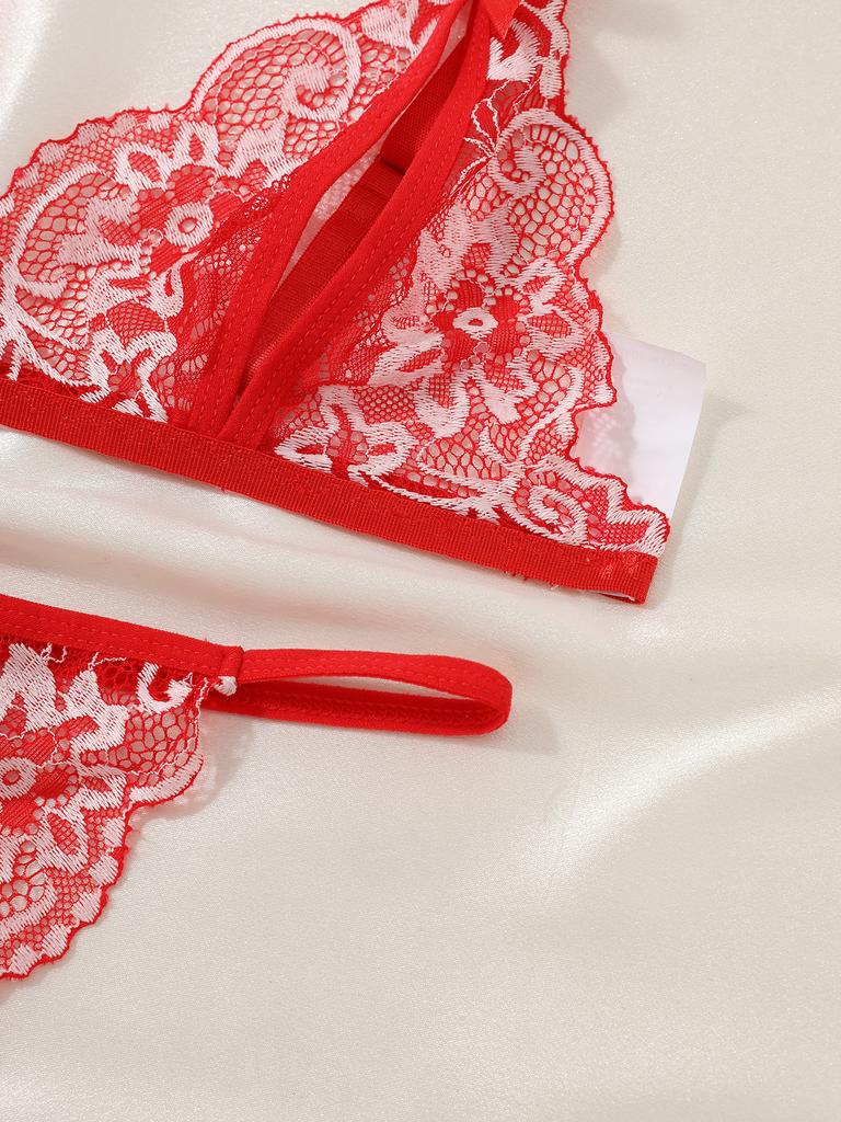 New Women Sexy Lingerie Red Bra Panties Set Cute Bow Ultrathin Lace Underwear Set Temptation Erotic  Outfits For Pretty Girls