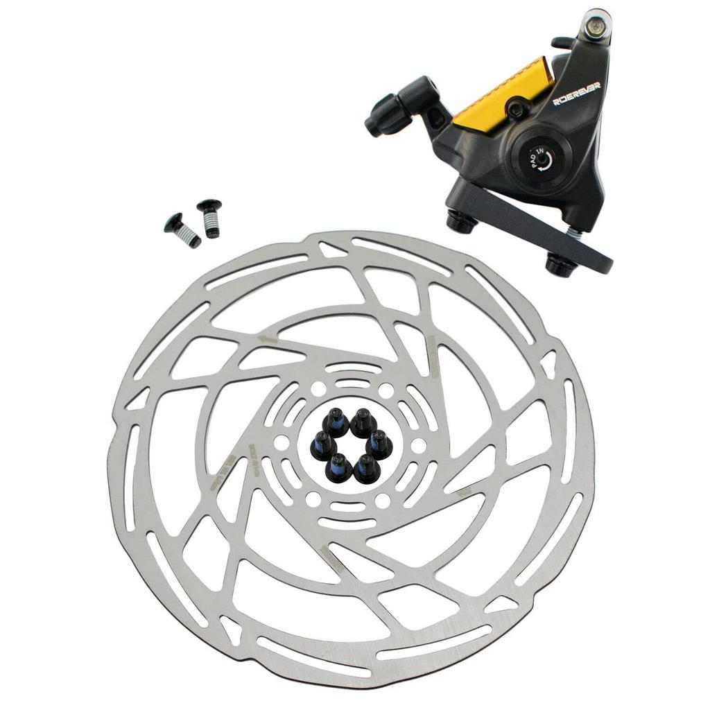 RIDEREVER Flat Mount Mechanical Disc Brake Set 160mm Black X RD2320 MCX-2 Dual-piston W/ Rotors, Gold,