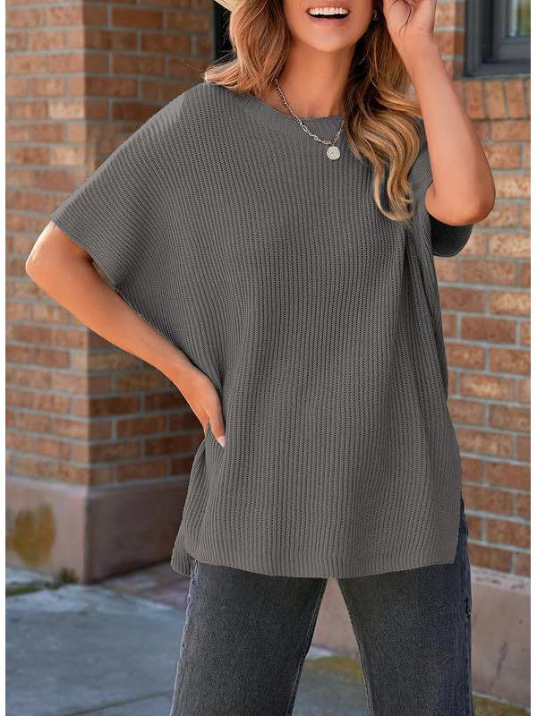 2024 Women's Summer Solid Color Knit Crew Neck Pullover T-Shirt - European & American Casual Loose Fit, Drop Shoulder, Short Sleeve Top