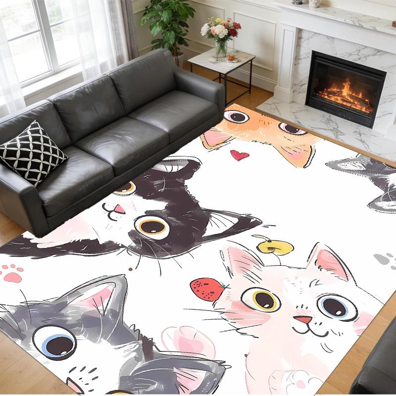 Anti‑Slip Crystal Velvet Floor Rug, Cat Design Carpet for Indoor Living Bedroom Home Decoration
