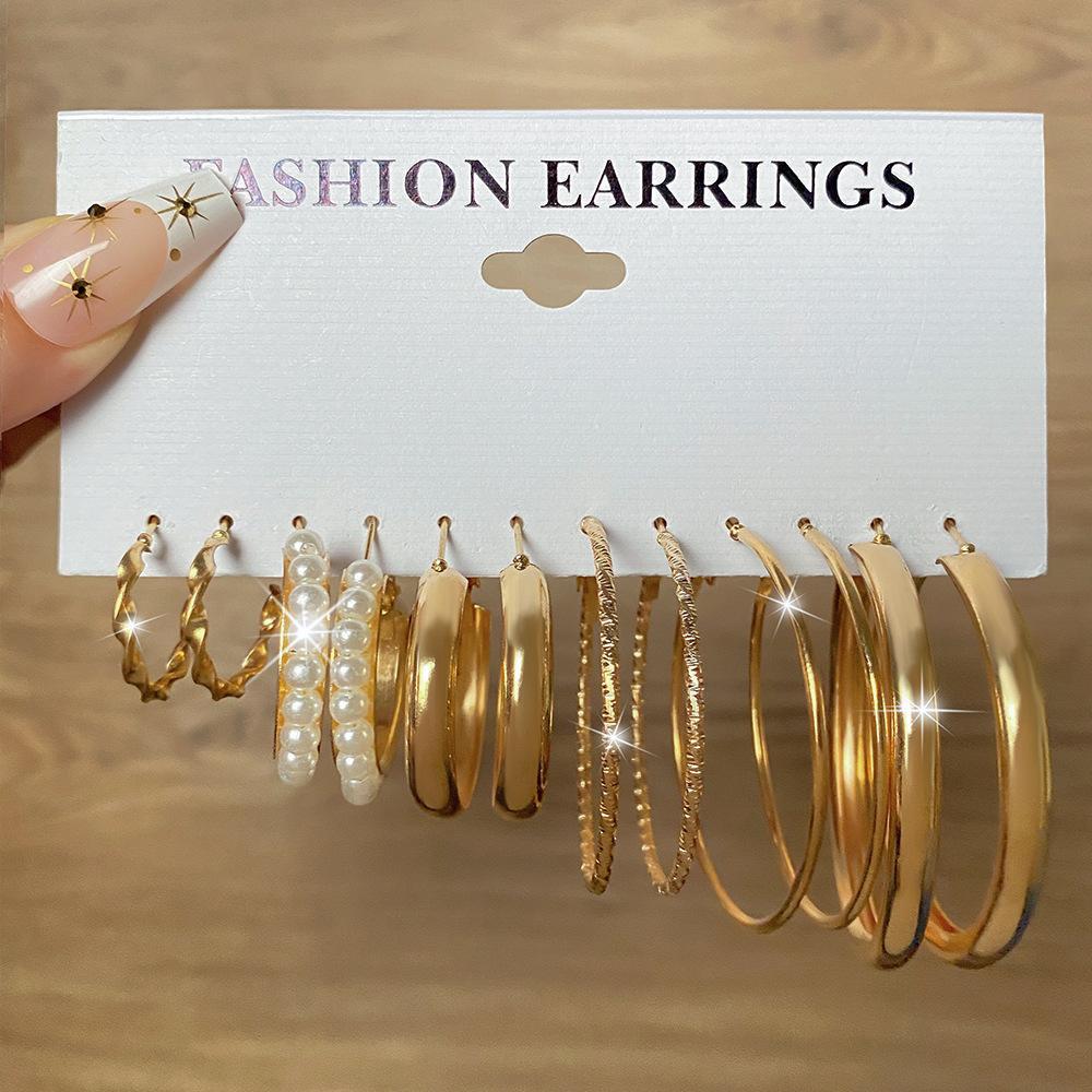 Геометрические многослойные серьги с жемчугом типа C, серьги-гвоздики, 6 пар, набор сережек-карт, комбинированные женские