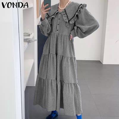 Women Summer Lapel Layered Long Sleeve Dresses