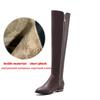 Krazing Pot Cow Skin Autumn Winter Shoes Low Heels Brand Shoes Big Size 45 Size 44 Size 46 Women Zipper Keep Warm Knee Boots