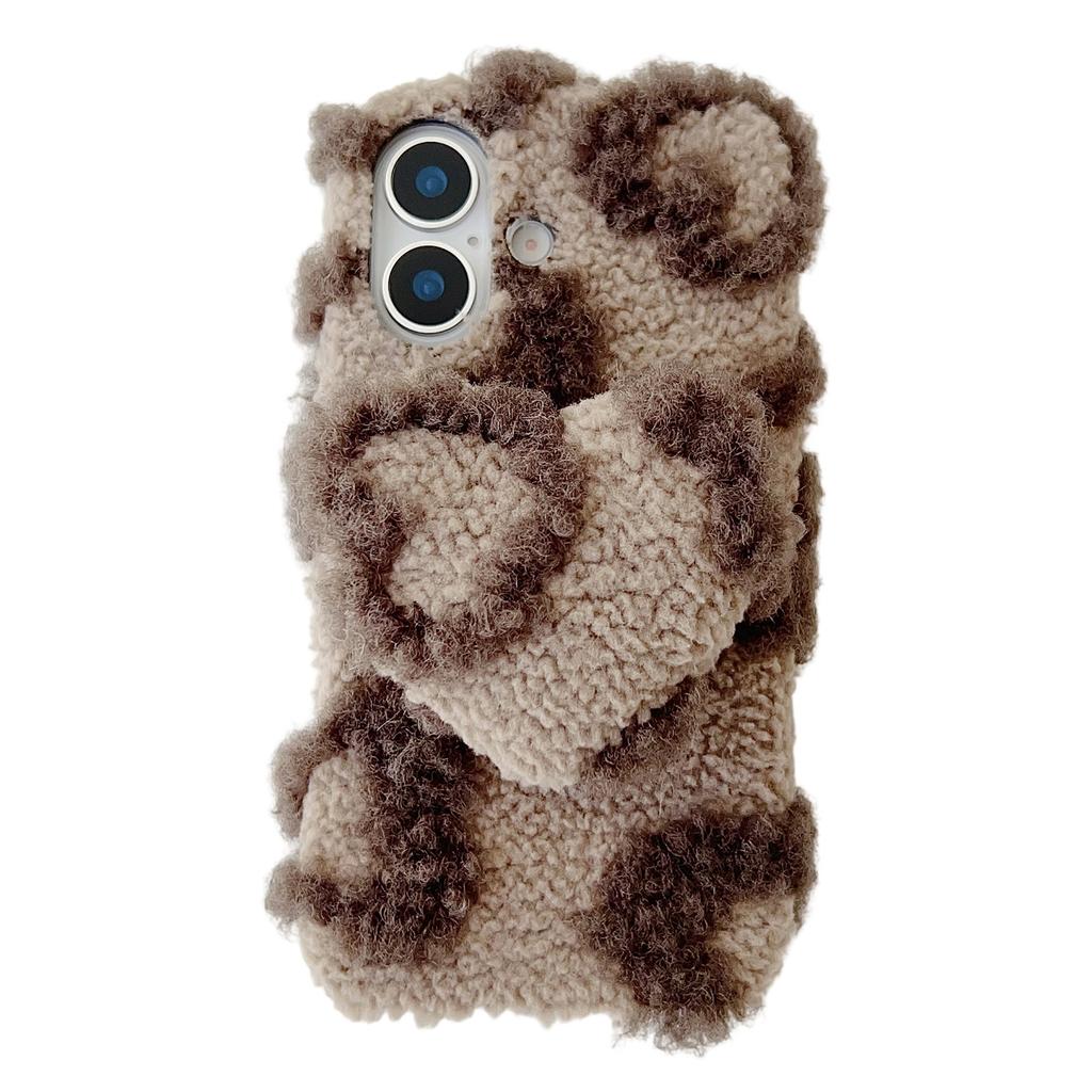 For iPhone 17 Case 3D Heart Plush TPU Winter Warm Soft TPU Phone Cover