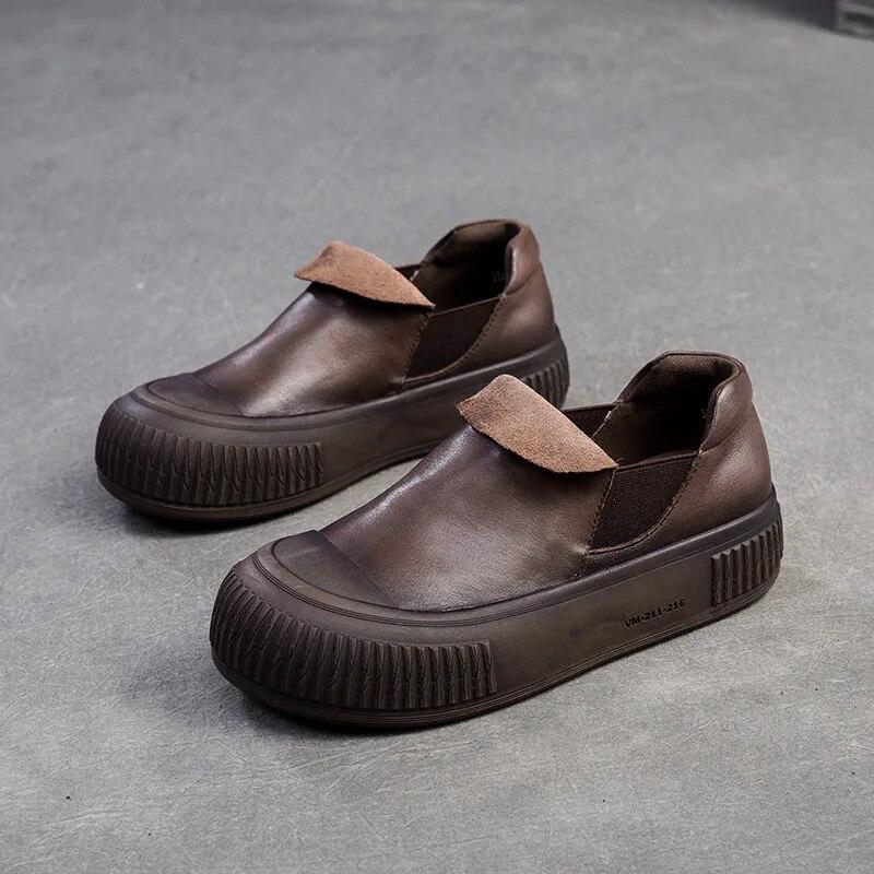 

Johnature Лоферы из натуральной кожи на толстой подошве в стиле ретро, ​​повседневные удобные женские туфли на плоской платформе 40 темно-коричневого