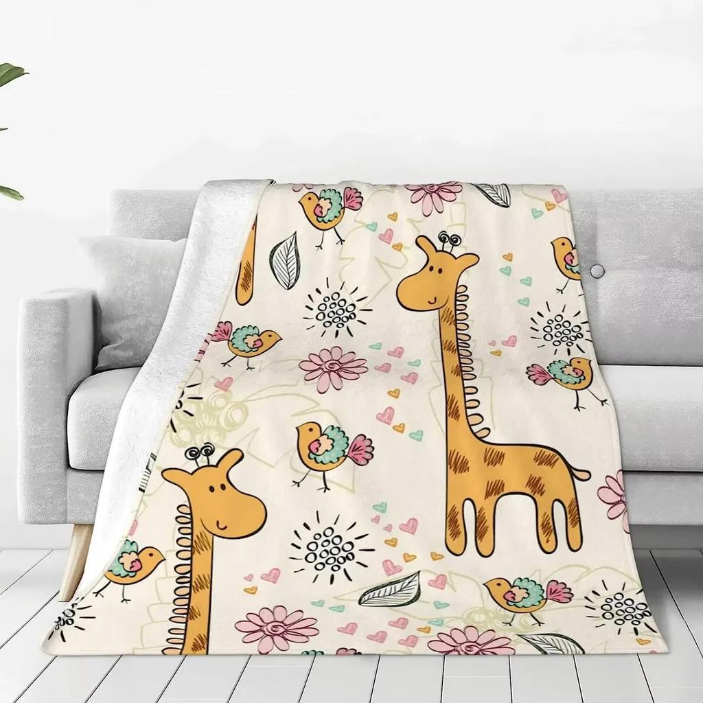 Cartoon Baby Giraffe Dekentje, Zacht Flanellen Fleece Plaid Voor Kinderen, Lichtgewicht Gezellig Bank Sofa Slaapkamer Decor, Babykamer Camping