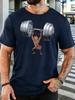 Power Ant Weightlifting Barbell Cartoon Print Unisexs Crew Neck Short Sleeve Cotton T Shirt Fitness Loose Casual Male Daily Gym Top