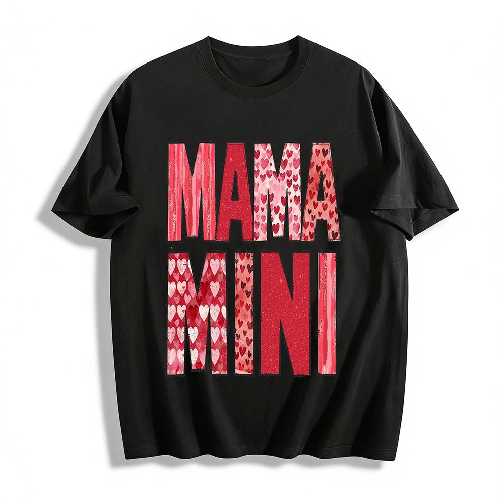 Valentine s Day Mama & Mini Heart Print Matching Casual Tops Pure cotton T-shirt XXS
