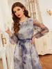 2025 French Elegant Women's Mesh Print Waist-Cinching Dress