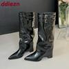 Fashion Fashion Buckle Women Knee High Boots With Heels Footwear Female Pointed Toe Party Modern Ladies Long Boots Shoes Pumps