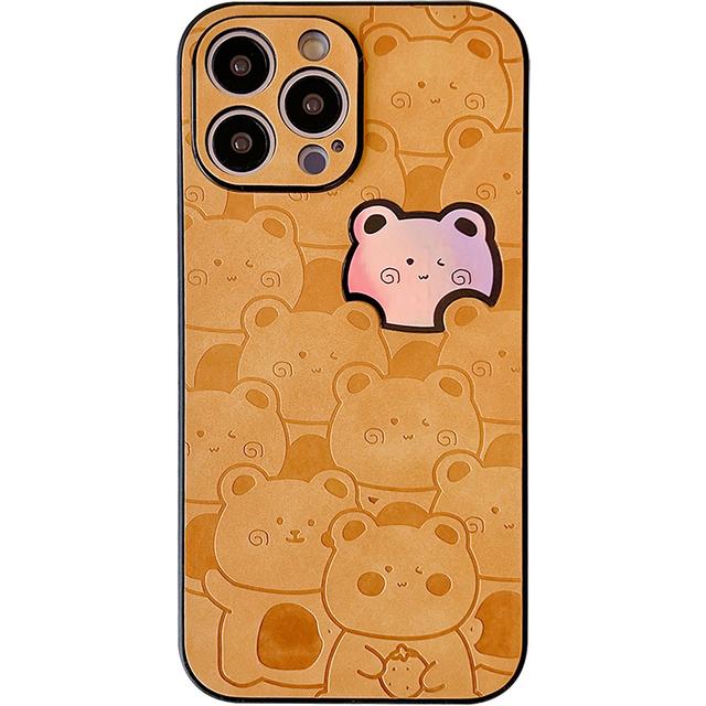 

Чехол для телефона с милым лазерным медведем и мультяшным рисунком для Iphone 13 14 12 11 Pro Max Xs Xr X противоударный защитный чехол из искусственной кожи for iphone13(6.1 )
