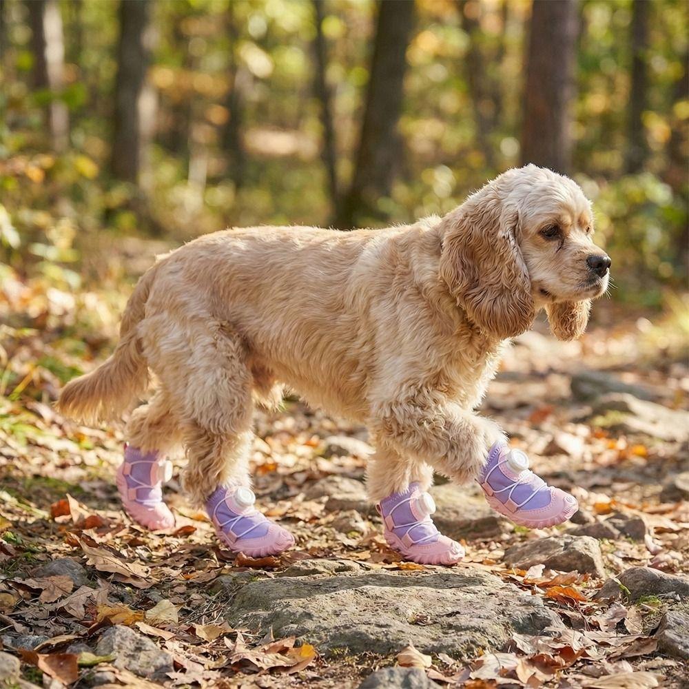 4PCS Anti-Slip Pet Mesh Boots Adjustable Pet Paw Protector Wear-resistant Dog Sneakers Rainy Days