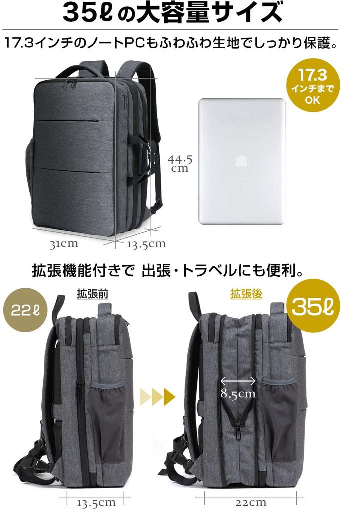 Evoon Multi-Business Backpack 3.0 for Men, Large Capacity Business Backpack, Waterproof, Multifunctional, Water-Repellent, USB, 15.6-inch (Gray)