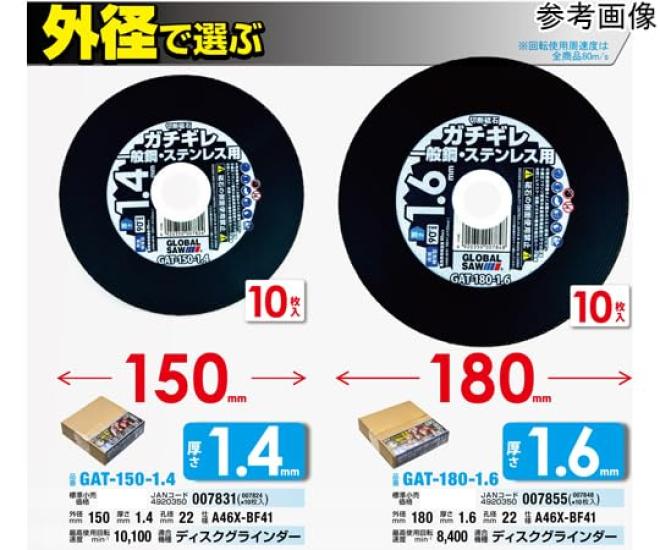 Motoyuki Global Saw Chip Cutting Wheel GAT-180-1.6 (10 Pieces)