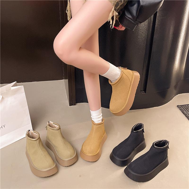 Versatile platform cotton shoes women's shoes 2025 autumn and winter new casual big head ugly cute zipper maroon women's cotton shoes