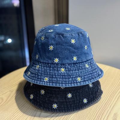 New Vintage Washed Denim Fisherman Hat for Women, Cute Small Flower Pot Hat for Spring and Summer, Versatile and Face-slimming, Trendy Sun Hat