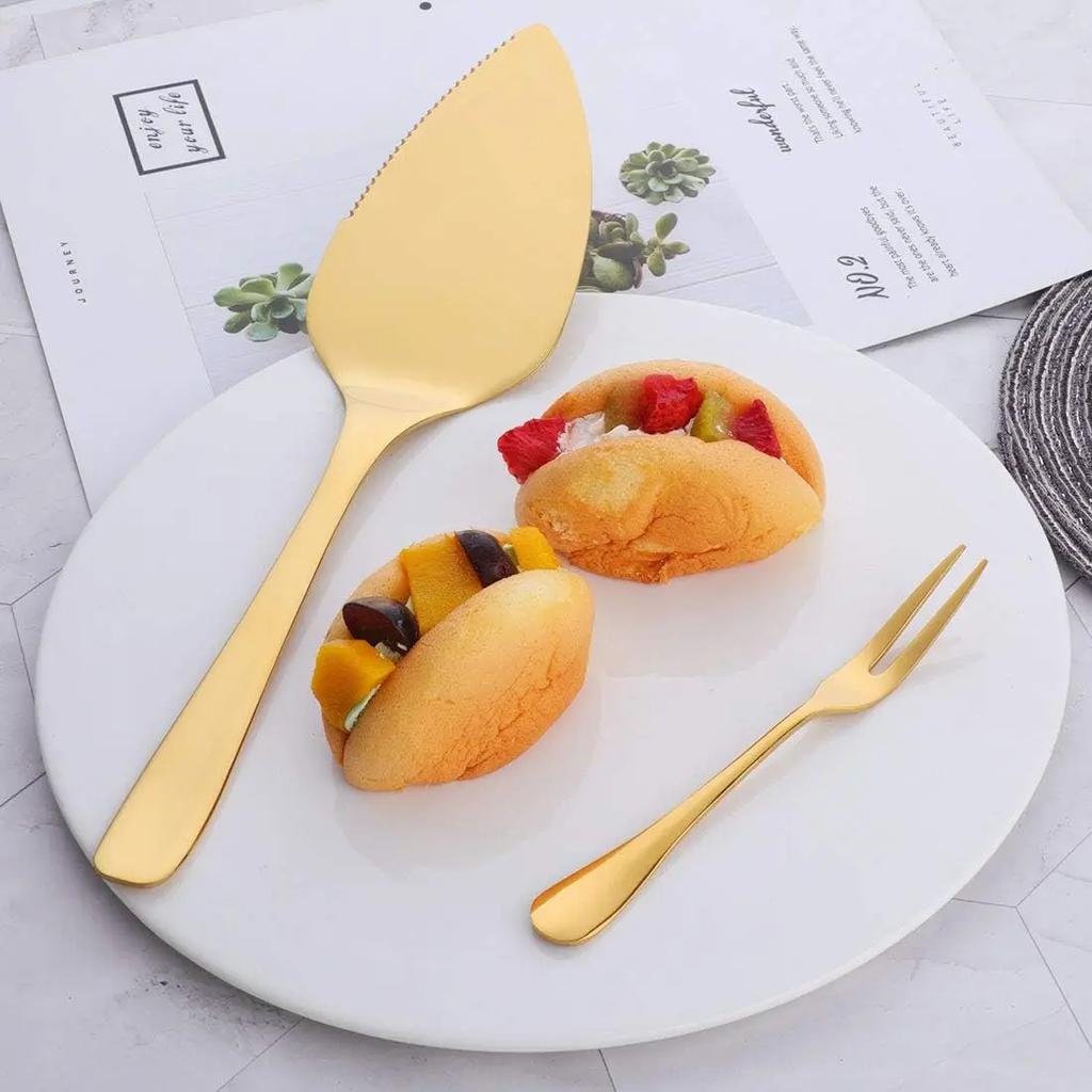 5-piece Stainless Steel Cake Spatula Fruit Two-pronged Fork Dessert Fork Pie Pizza Cheese Splitting Knife Kitchen Baking Tools